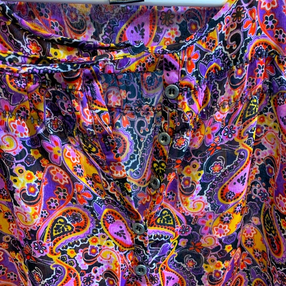 Rock47-wrangler sheer blouse size L - round neck,rhinestones, paisley flowers - Picture 4 of 16